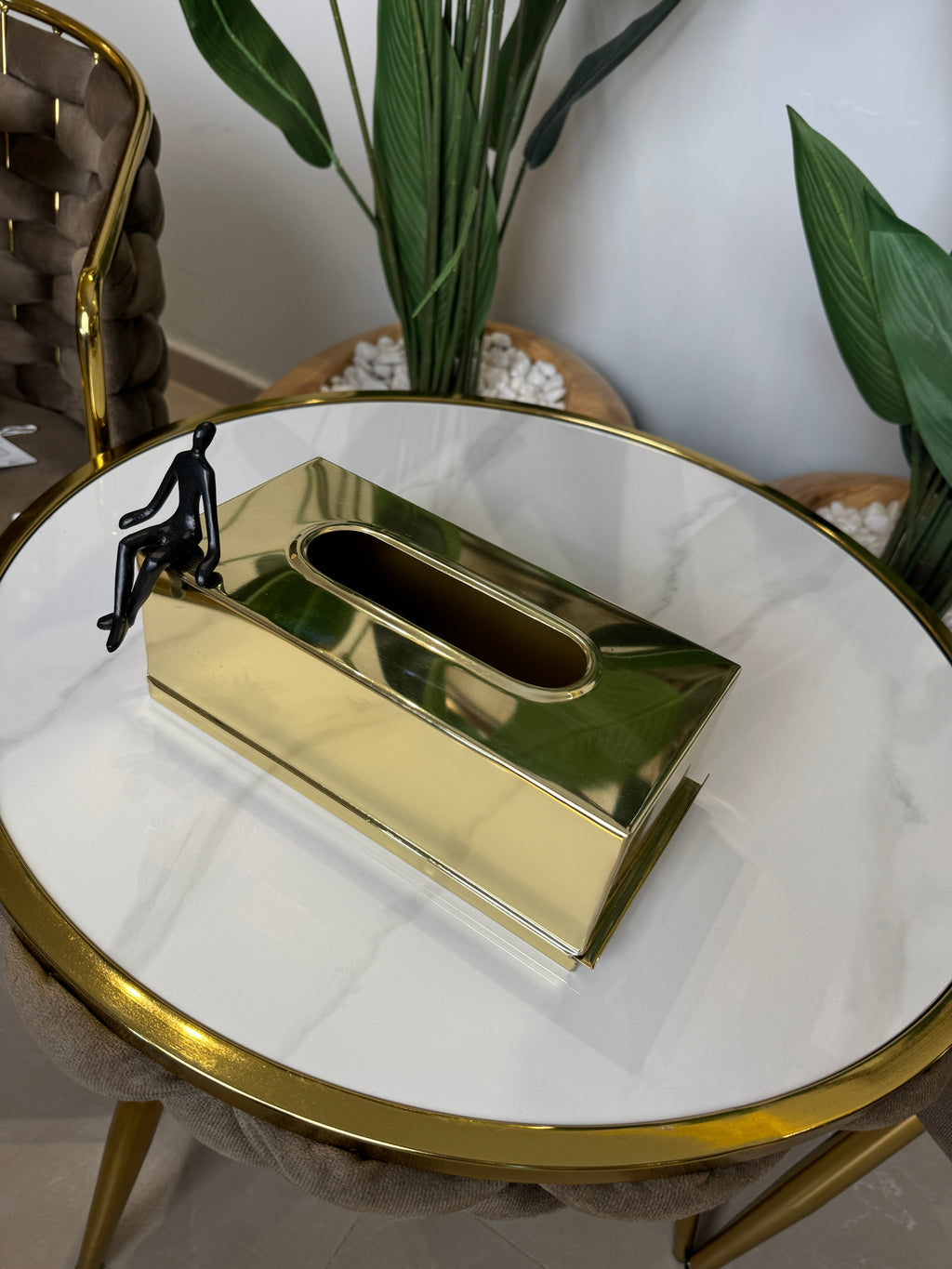 Distributeur de Mouchoirs Design Or Brillant 24cmx10cm