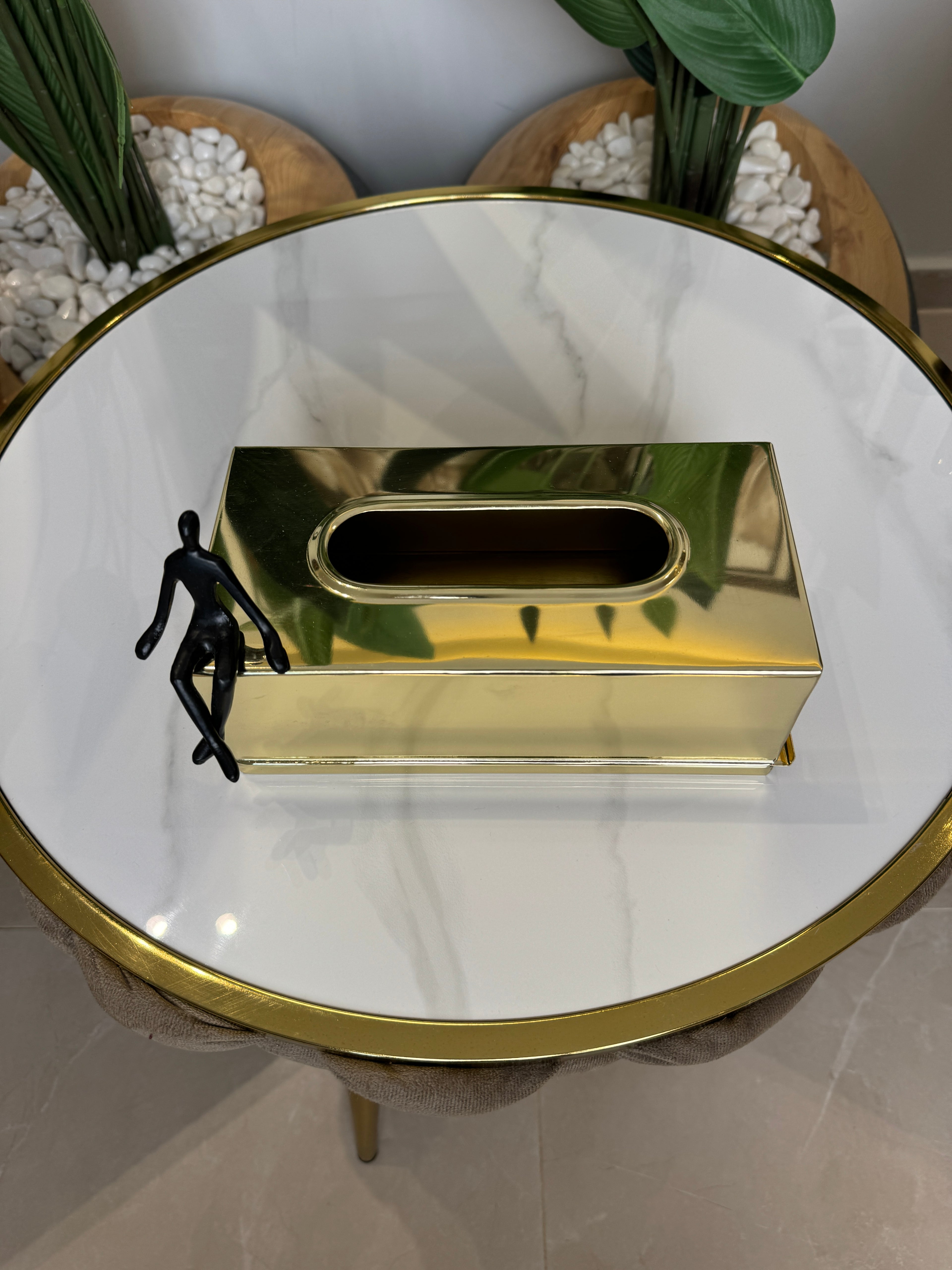 Distributeur de Mouchoirs Design Or Brillant 24cmx10cm