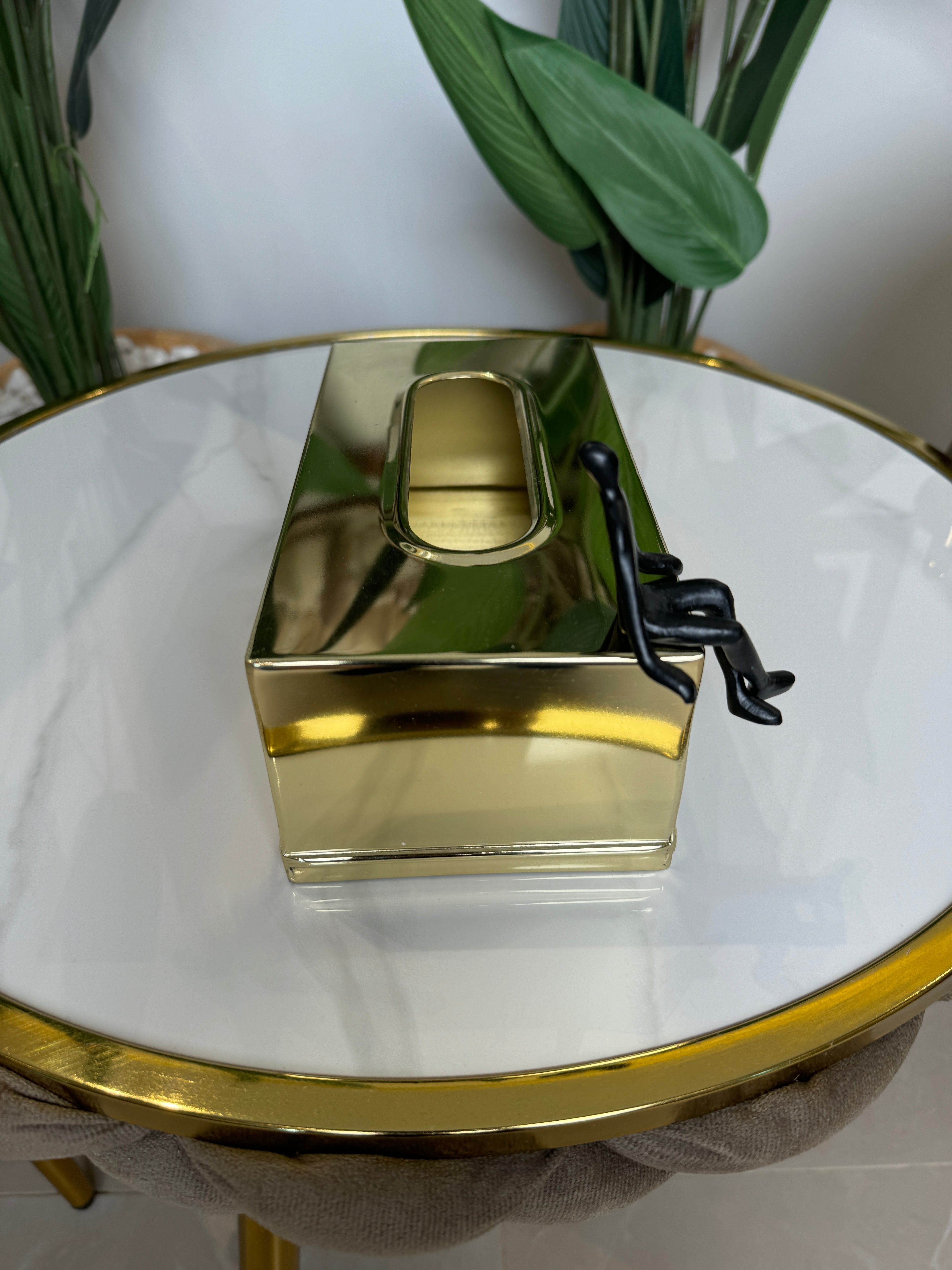 Distributeur de Mouchoirs Design Or Brillant 24cmx10cm