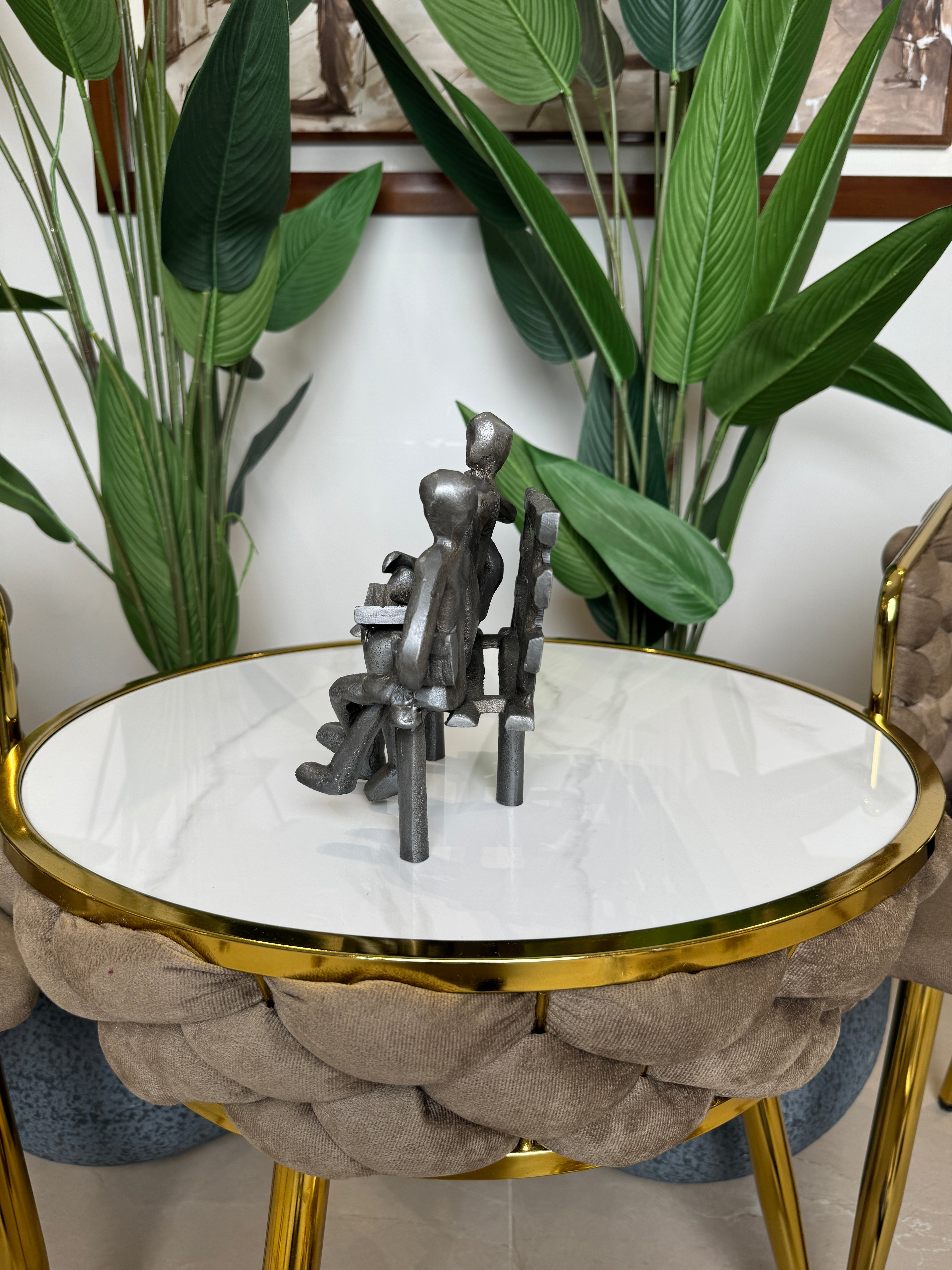 Élégante Figurine Familiale En Métal