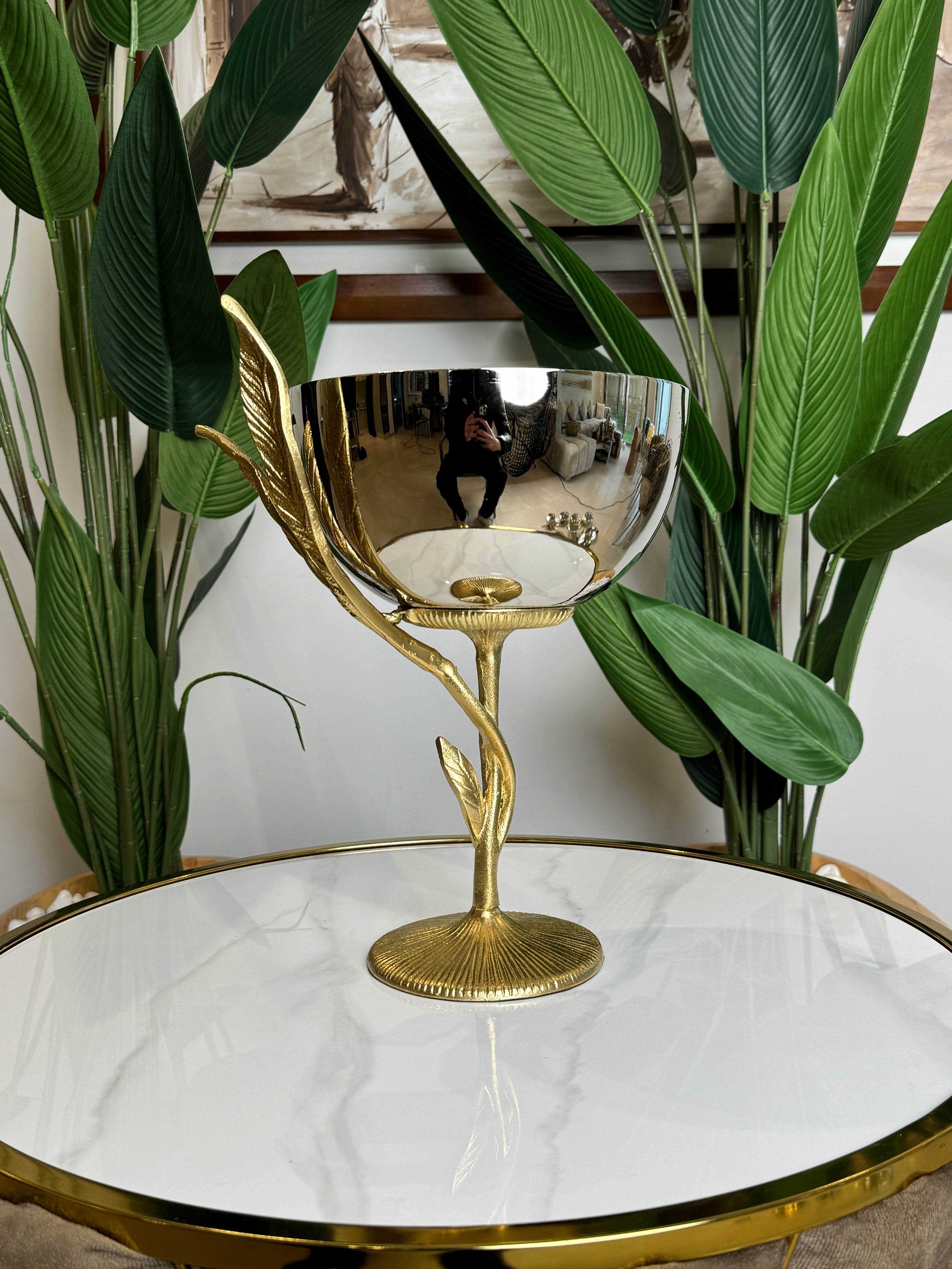 Bol Élégant Feuillage Doré en Acier Inoxydable