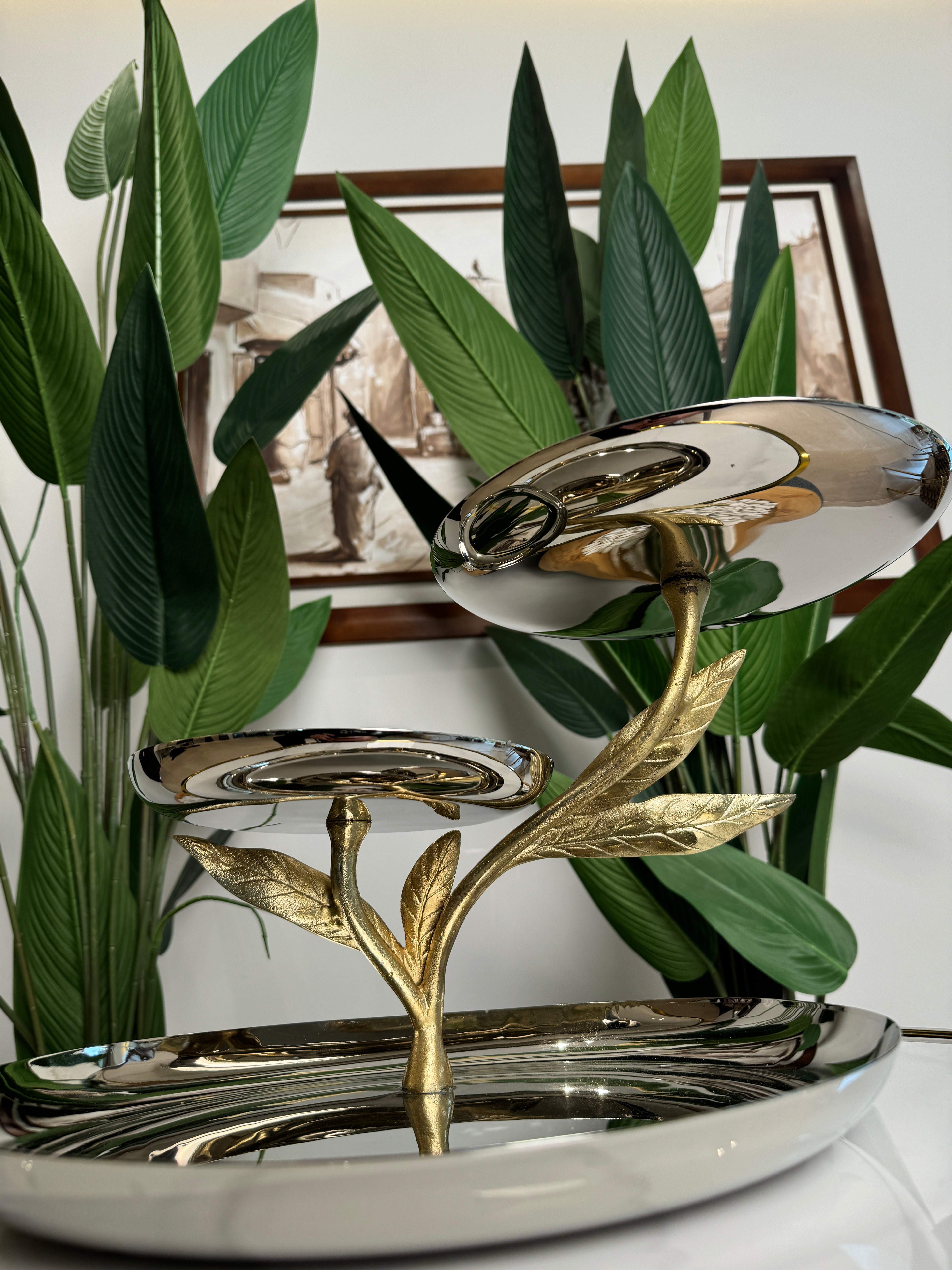 Présentoir feuillage chromé