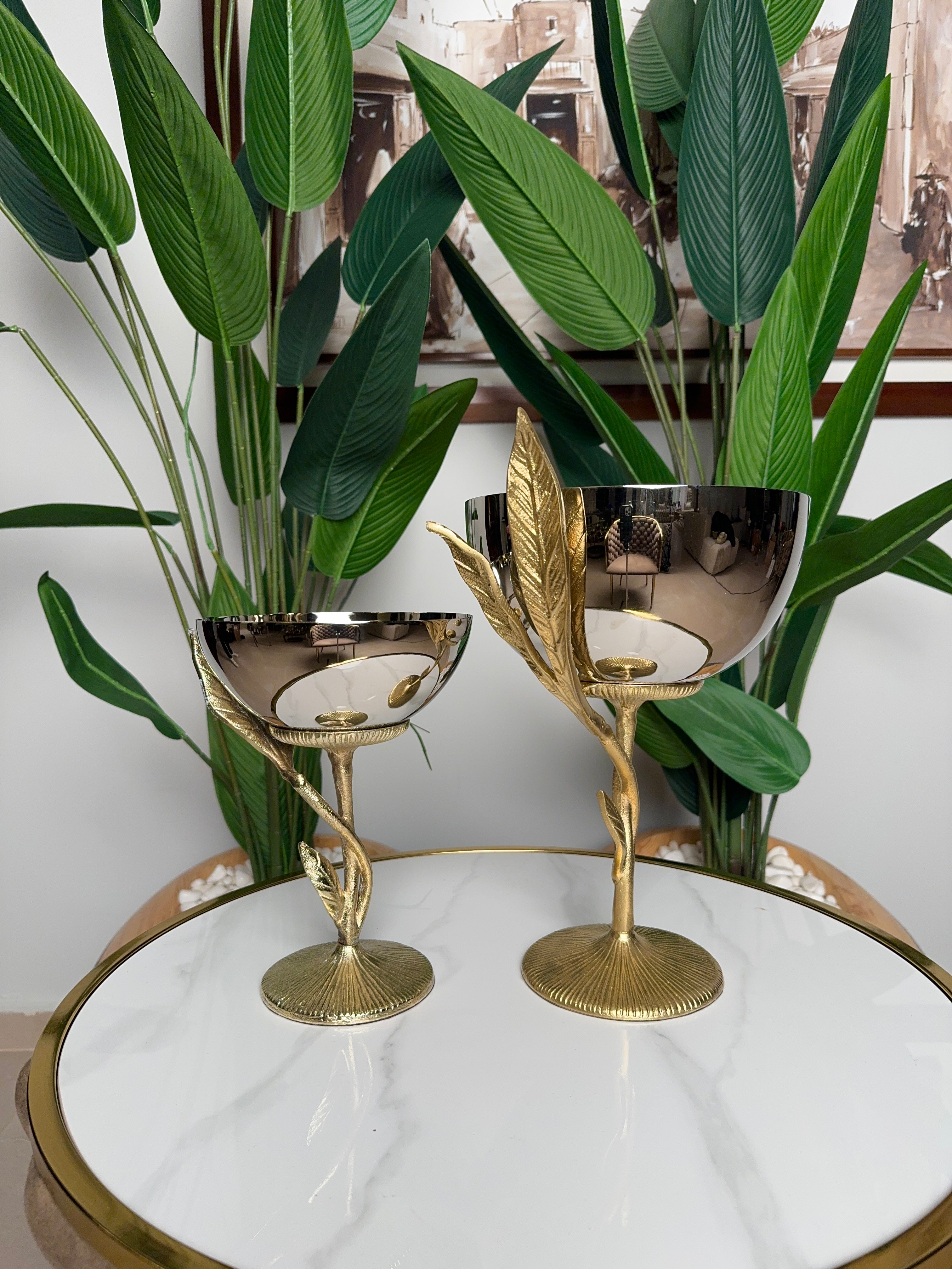 Bol Élégant Feuillage Doré en Acier Inoxydable