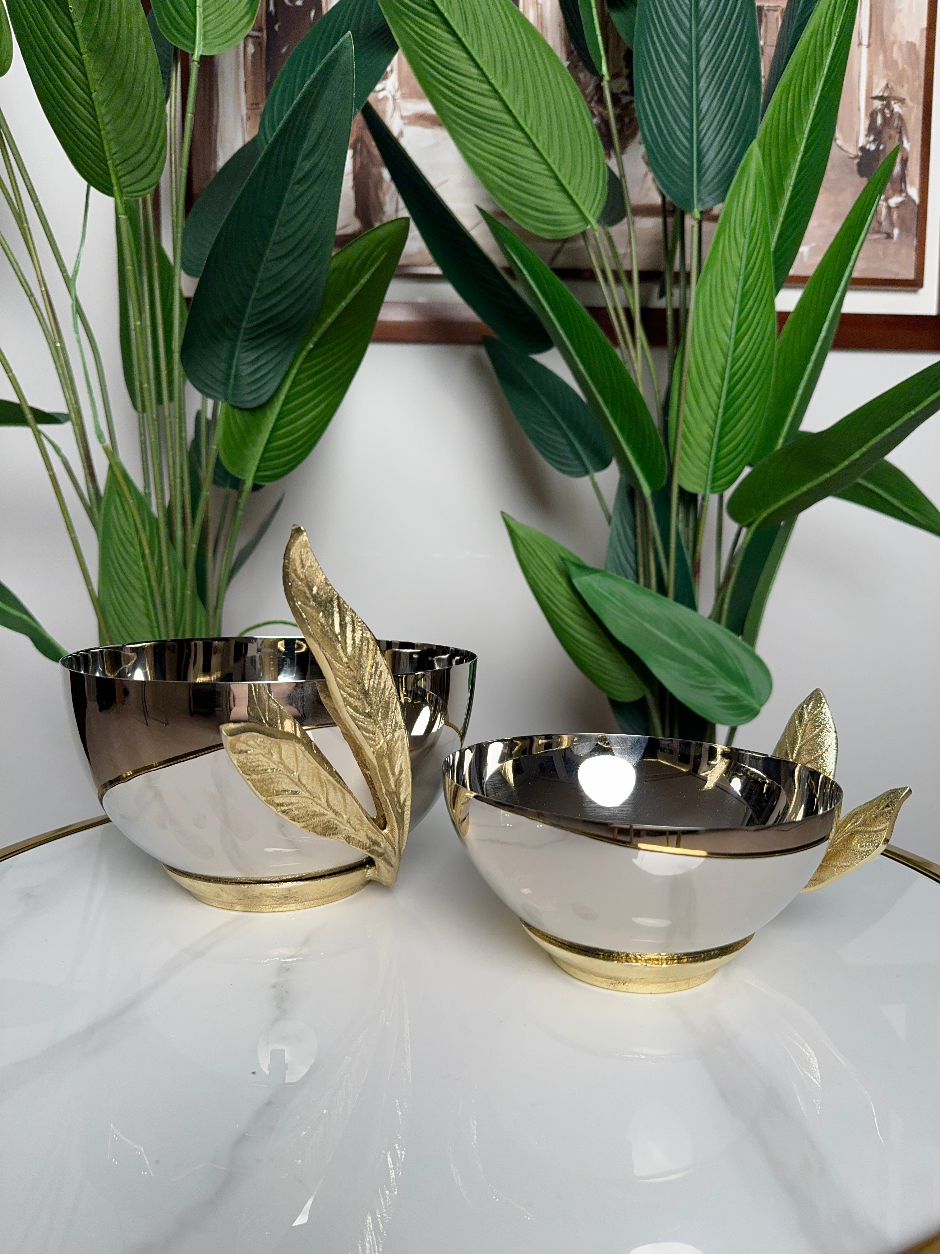 Bol Feuillage Doré en Acier Inoxydable