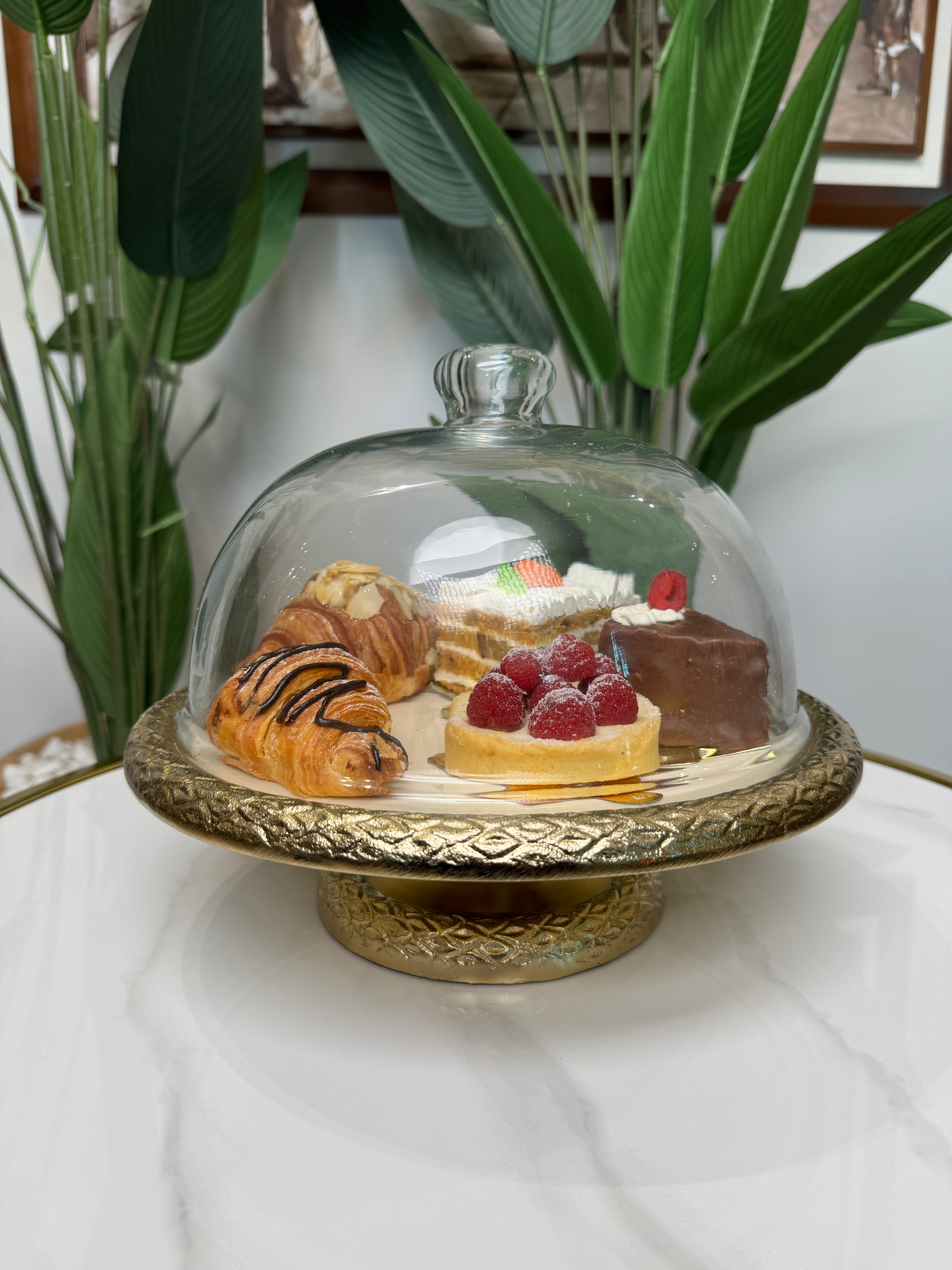 Pack 2 plat à gâteaux en métal doré