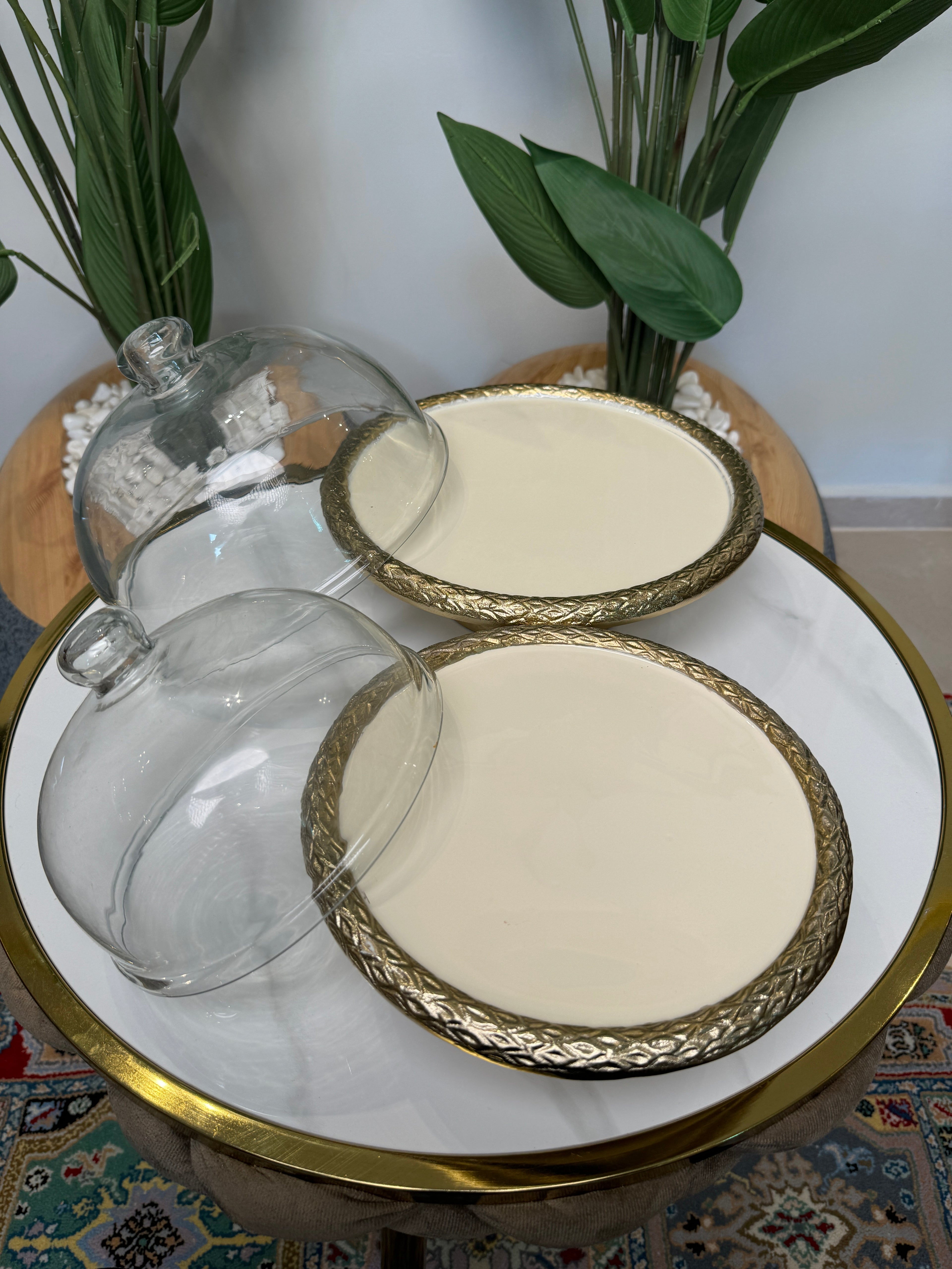 Pack 2 plat à gâteaux en métal doré