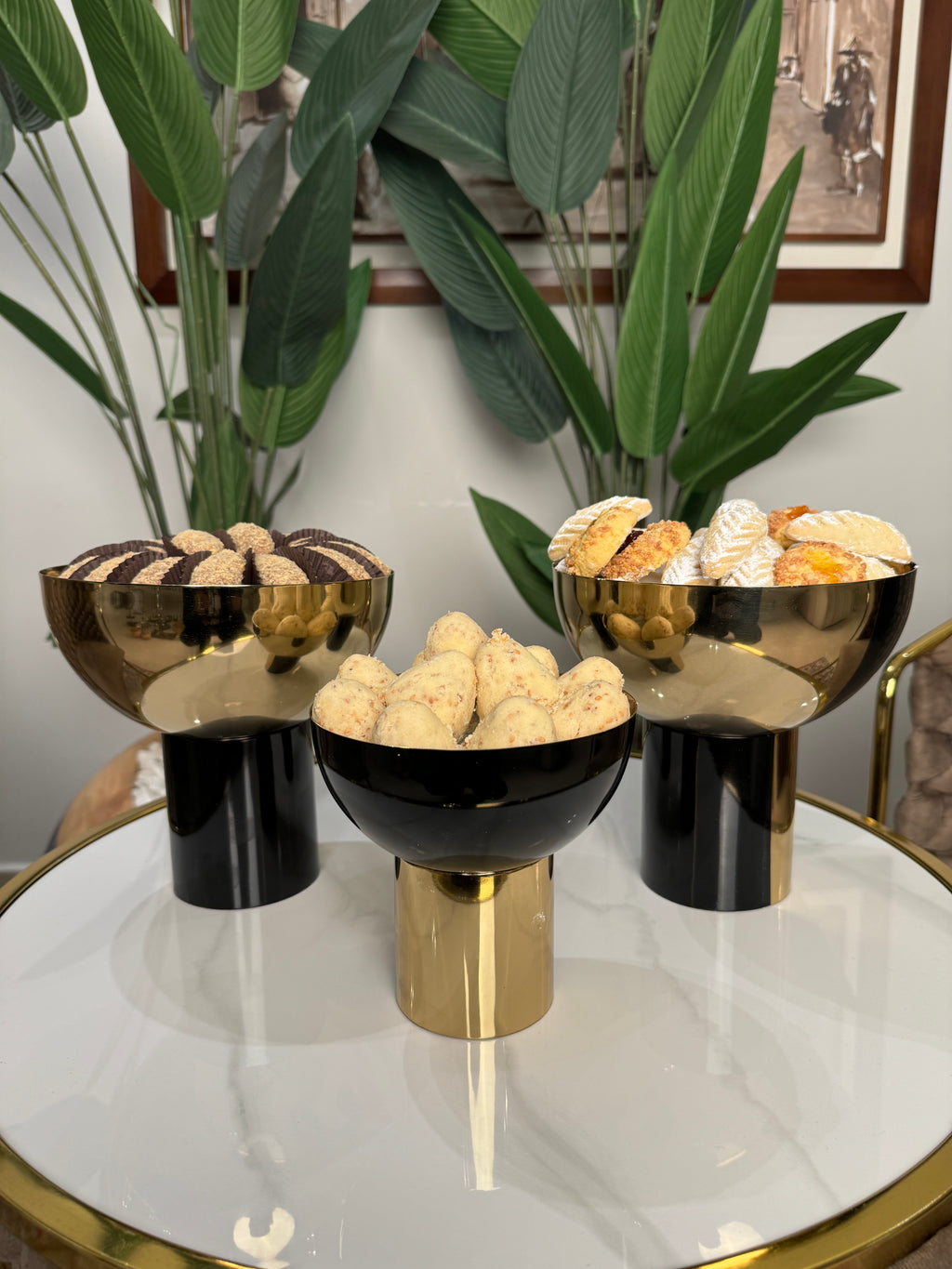 3 bols ronds, finition aluminium doré et noire