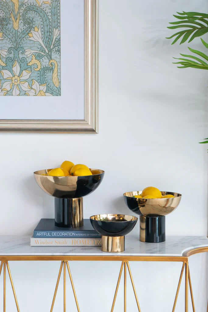 3 bols ronds, finition aluminium doré et noire