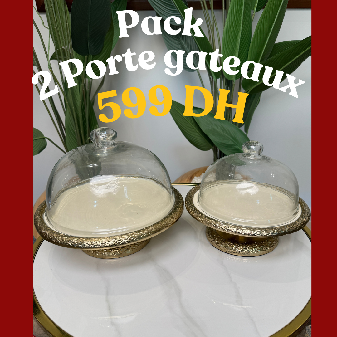 Pack 2 plat à gâteaux en métal doré